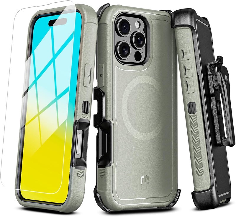M MYBAT PRO Maverick Series for iPhone 16 Pro 6.3 Case with Belt Clip Holster,[Compatible with Magsafe] w/Screen Protector,Anti-Drop,Shockproof,with 360°Rotating Kickstand,Heavy Duty Protection - Image 1